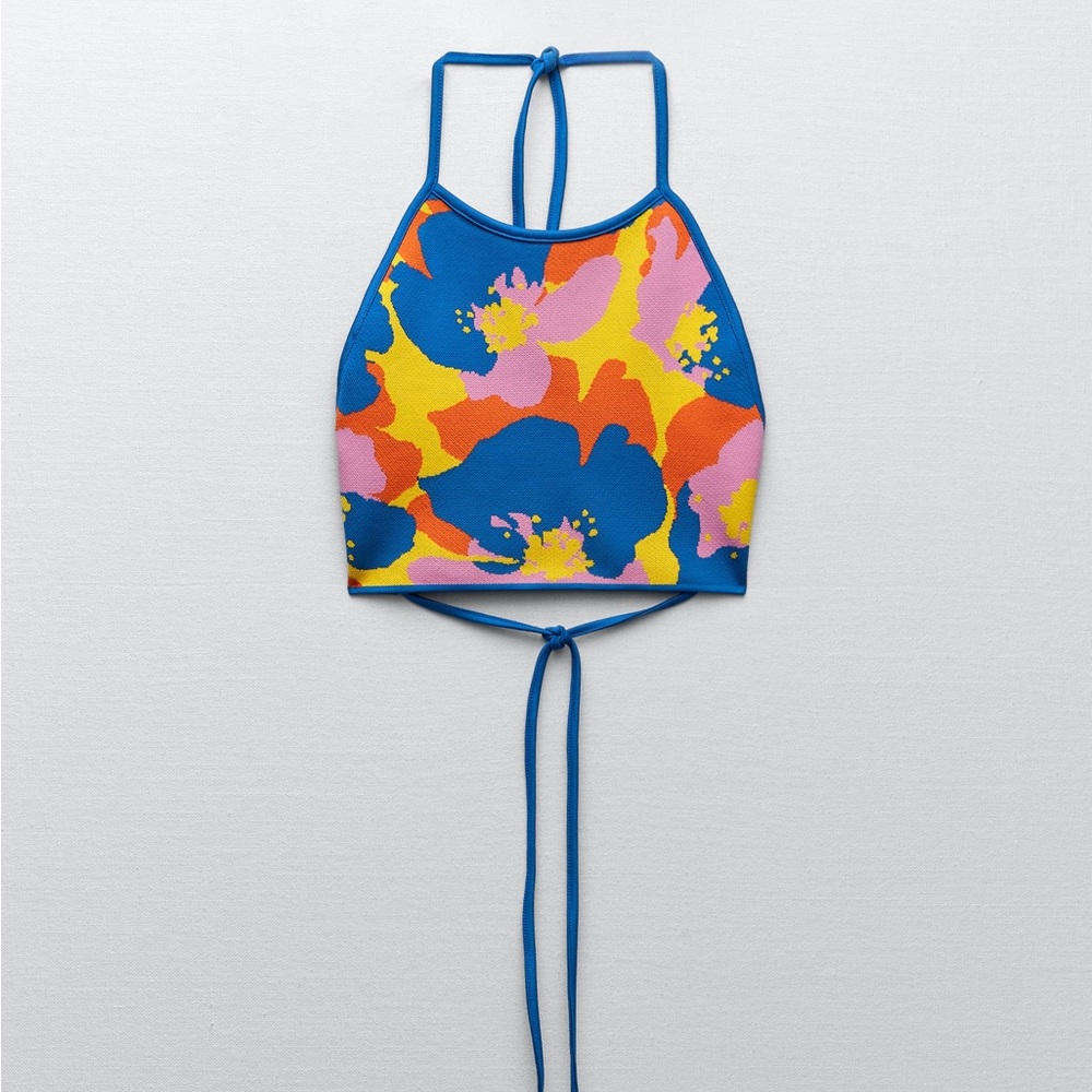 zara floral knit crop top